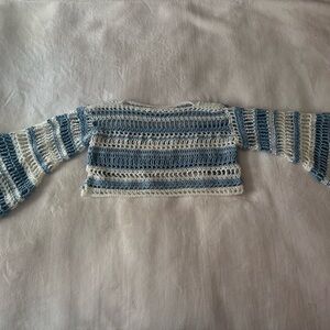 Handmade Striped Crochet Sweater - Blue and Cream